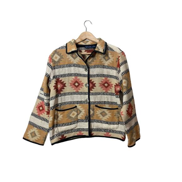 Jane Ashley Southwestern Tapestry Jacket Boho Vintage Tribal 90s Small - Picture 2 of 7
